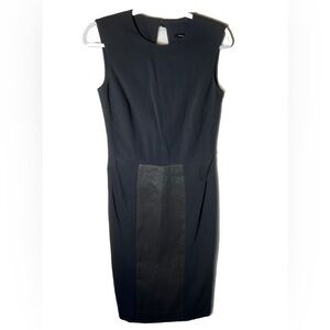 Monika Chiang Charcoal MIDI Dress with Leather Paneling Body con Low Back Sz 00